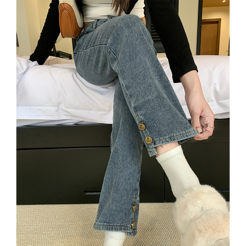 Actual shot of 2024 spring and autumn new plus size women's high waist slim straight jeans fat mm versatile casual pants