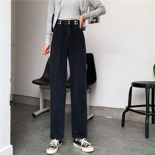 Real shot of small jeans for women in autumn and winter new high-waisted wide-leg pants American high street straight long pants trendy