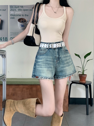 Denim shorts for women  new summer thin wide leg pants ins super hot high waist a line hot pants for hot girls