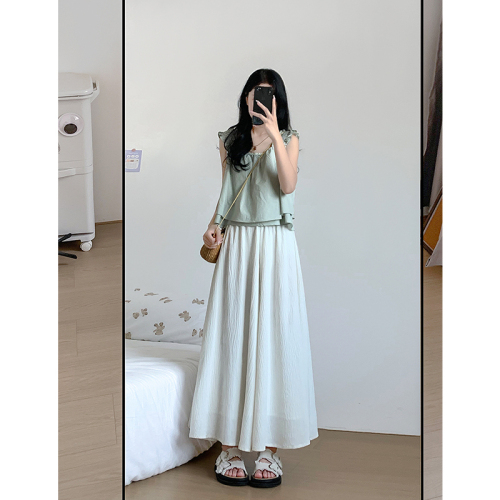 Black culottes for women summer 2023 new temperament high-waisted a-line pleated skirt drapey slim cotton and linen wide-leg pants
