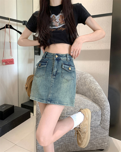 Summer new style small retro high-waist slim hip-covering short skirt cowgirl A-line skirt pants