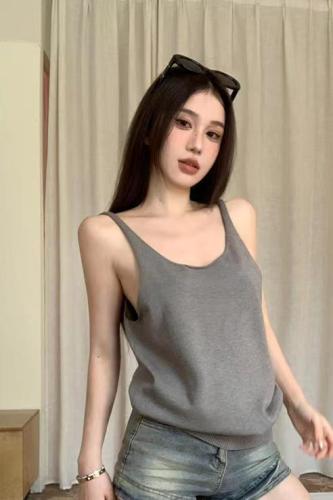 American hot girl design high-end backless women's sweet and spicy European and American loose sleeveless suspender top