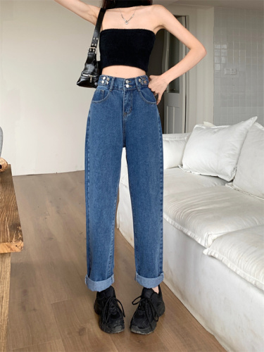 Real shot of small jeans for women in autumn and winter new high-waisted wide-leg pants American high street straight long pants trendy