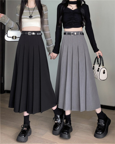 Actual shot of 2024 spring new high-waisted skirt for women, A-line umbrella skirt, pleated skirt, elegant long skirt
