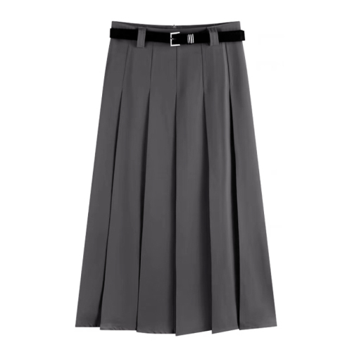 Real shot of plus size women's clothing 2024 spring new style fat girl fashionable simple slimming high waist pleated skirt trendy