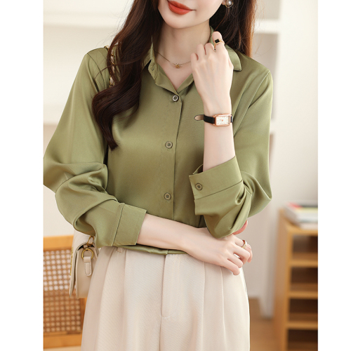 Actual shot in stock 2024 new high-end no-iron anti-wrinkle satin shirt women's solid color acetate shirt spring