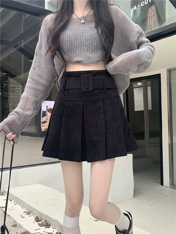 2023 new autumn corduroy pleated skirt women's high waist short skirt short skirt