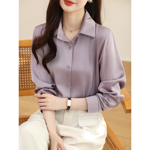 Actual shot in stock 2024 new high-end no-iron anti-wrinkle satin shirt women's solid color acetate shirt spring