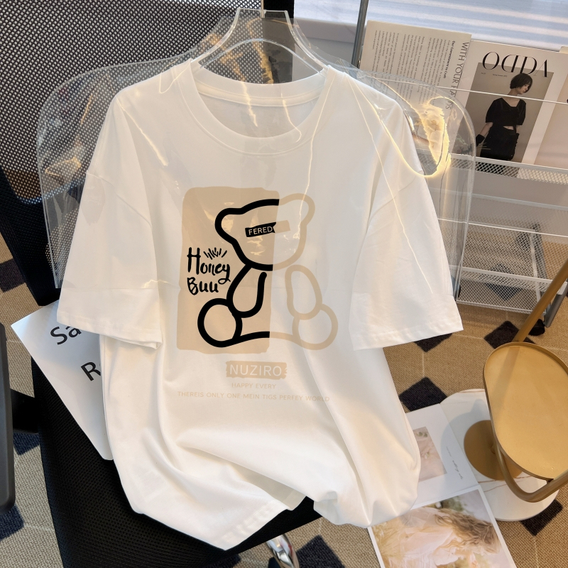 Pure cotton spring and summer new design Korean style loose short-sleeved cartoon printed t-shirt tops for women