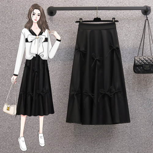Plus Size Women's 2023 Autumn Clothes New Style Slightly Fat Sister Fashionable Slim Design Bow Half-length Skirt