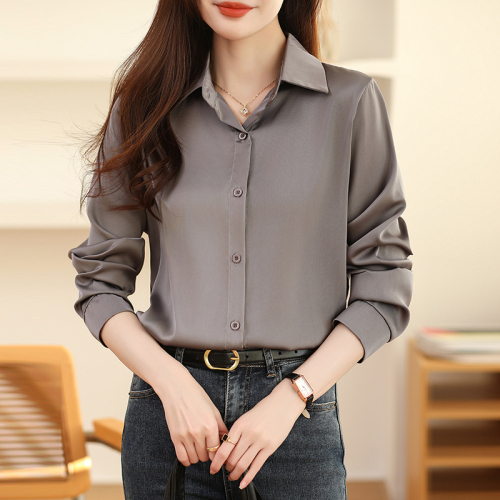 Actual shot in stock 2024 new high-end no-iron anti-wrinkle satin shirt women's solid color acetate shirt spring