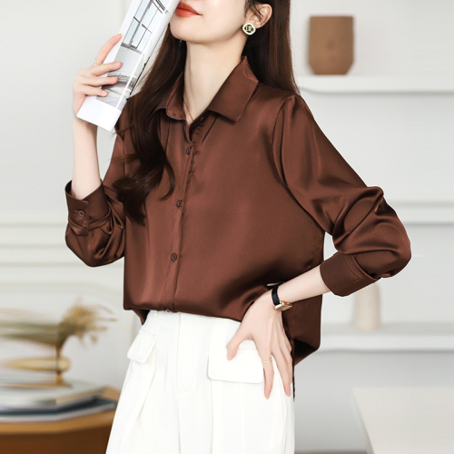 Actual shot in stock 2024 new high-end no-iron anti-wrinkle satin shirt women's solid color acetate shirt spring