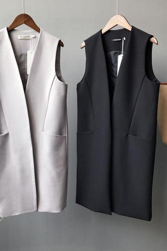 Actual shot of 2022 new autumn Korean style simple slim temperament fashionable mid-length suit vest for women