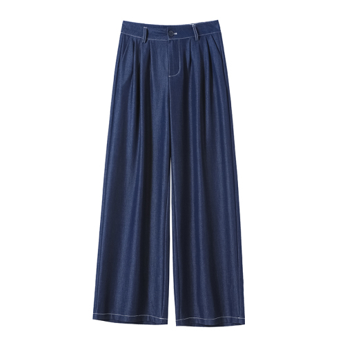 Real shot of Tencel denim wide-leg pants for women  summer new ice silk high-waist drape loose straight floor-length mopping pants