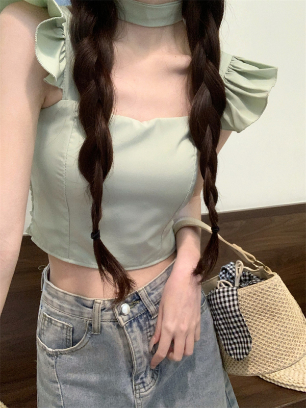 Actual photos and real prices ~ Hot girl’s scheming short camisole slim-fitting pure lust style bow lace-up padded top trendy