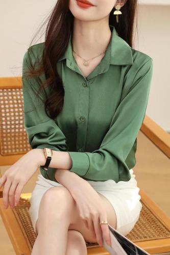 Actual shot in stock 2024 new high-end no-iron anti-wrinkle satin shirt women's solid color acetate shirt spring