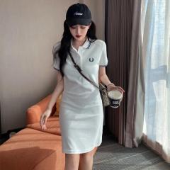 Summer Polo dress women's short-sleeved lapel pure cotton casual slim a-line mid-length petite t-shirt dress