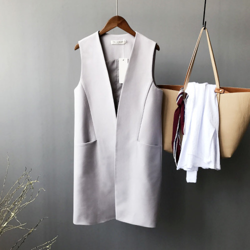 Actual shot of 2022 new autumn Korean style simple slim temperament fashionable mid-length suit vest for women