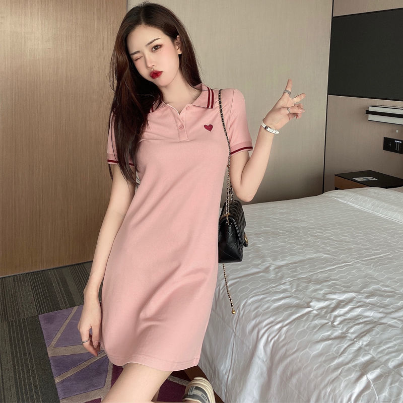 Spring and summer new sweet POLO collar dress for small women, waist skirt, short-sleeved sports T-shirt skirt