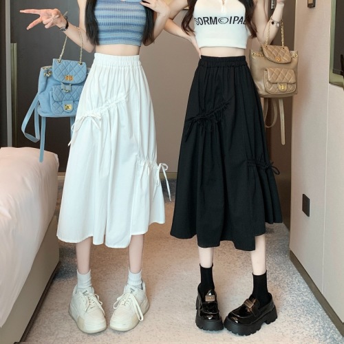 Half skirt spring and summer new women's fashion niche high waist design skirt bow mid-length umbrella skirt