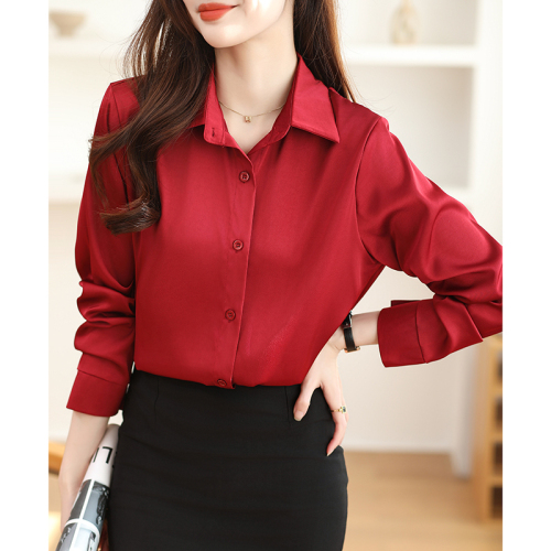 Actual shot in stock 2024 new high-end no-iron anti-wrinkle satin shirt women's solid color acetate shirt spring