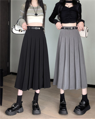 Actual shot of 2024 spring new high-waisted skirt for women, A-line umbrella skirt, pleated skirt, elegant long skirt
