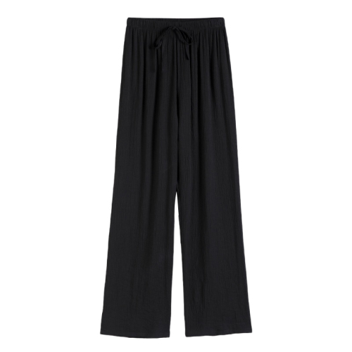 Real shot of pleated ice silk wide-leg pants for women in summer, thin high-waisted cool pants, straight-leg loose casual pants