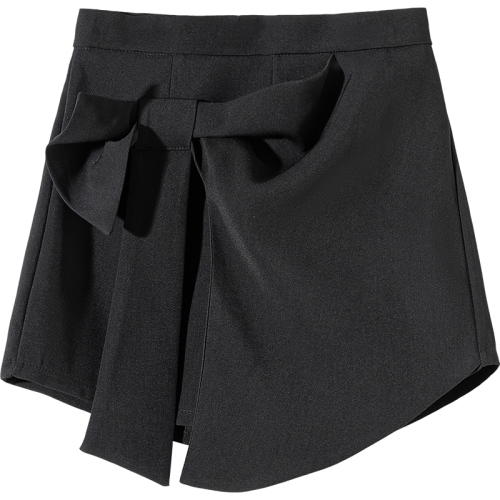 Real shot of black short culottes for women spring  bow design high waist wide leg shorts petite skirt