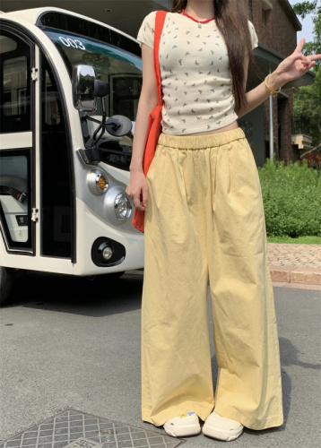 Actual shot and real price ~ 2024 summer Korean style bow-knot printed knitted top + versatile high-waist slimming wide-leg pants