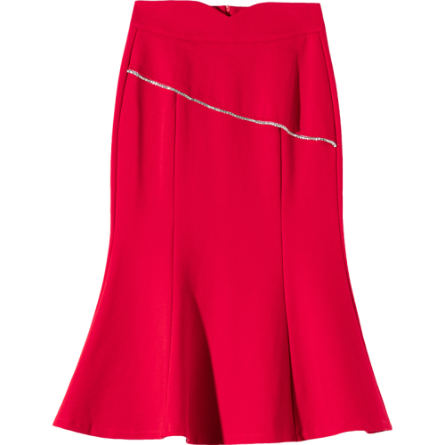 Real shot  fishtail skirt for women all seasons high-waist slim hip-covering skirt retro temperament mid-length one-step skirt
