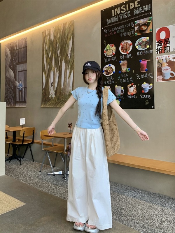Actual shot and real price~Korean version of 2024 summer essential base polka dot sweater + versatile slimming wide-leg pants