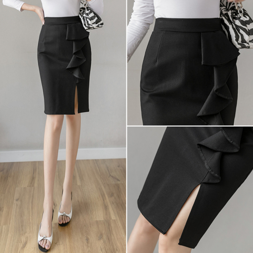 2023 new autumn and winter Korean style high waist elastic hip skirt women's stylish slit mid-length one-step skirt