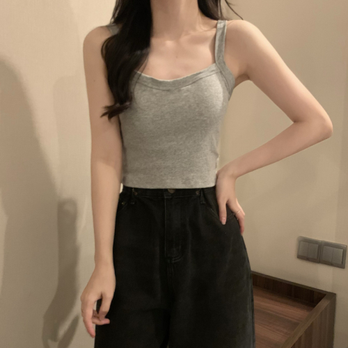 Real shot and real price camisole women's spring and summer new slim short solid color beautiful back sleeveless top