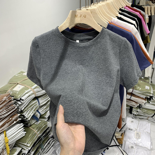 Real shot of pure cotton short-sleeved T-shirt for women 2023 spring and summer new loose and versatile round neck T-shirt small shirt brushed top