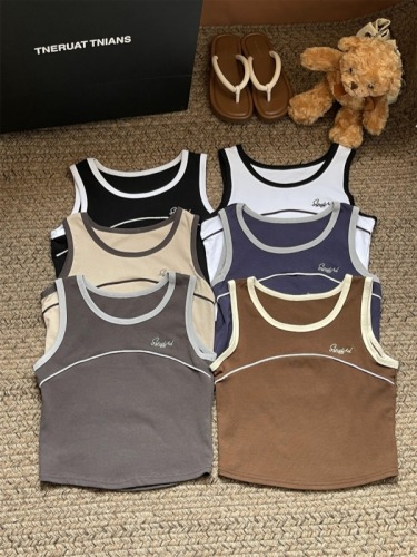 Real stock, new summer design, trendy pure cotton vest, sleeveless short bottoming vest