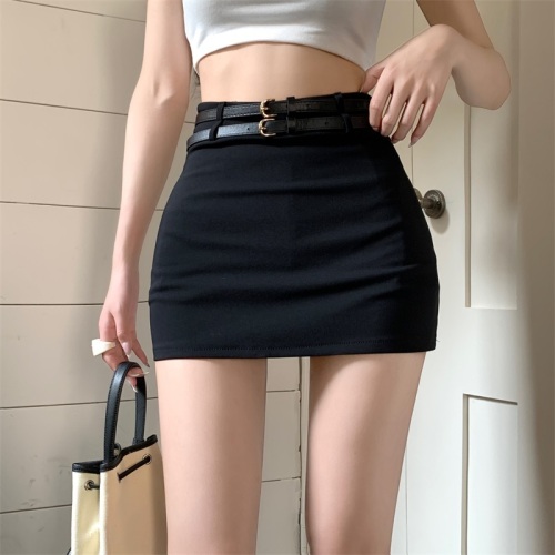 Real price!  2023 New Hot Girl High Waisted Double Belt Hip Covering Slimming Versatile Butt Revealing Short Skirt