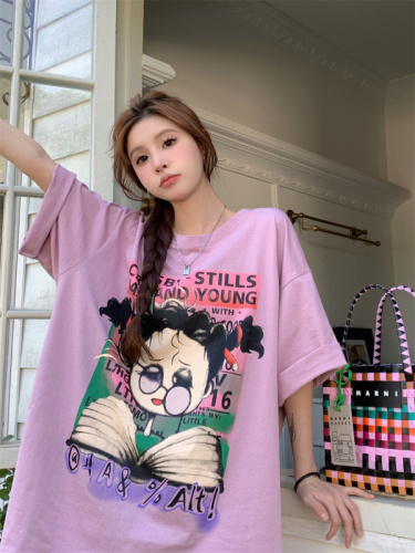 Actual shot ~ real price new Korean style loose cartoon curly hair little girl T-shirt