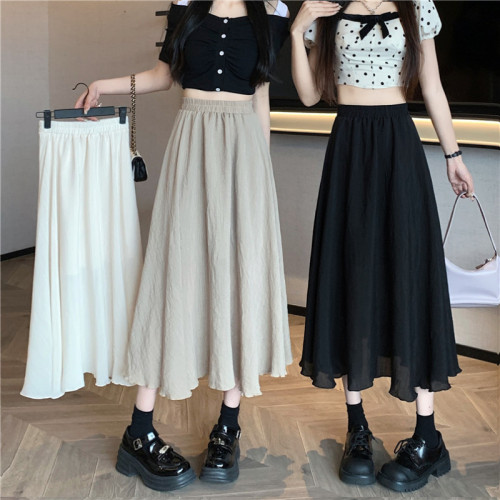 Real shot, real price, black skirt, women's high-waist slim A-line skirt, mid-length skirt