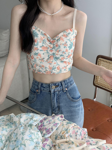 Real shot, special price, small floral camisole vest with breast pads, beautiful back, breast wrapping, sweet girl summer
