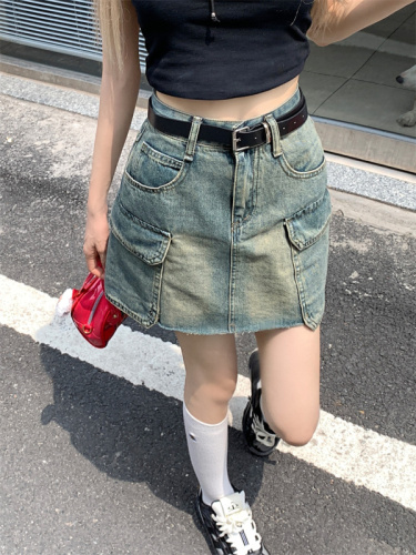 Actual shot, real price ~ Workwear denim skirt for women, high waist slimming A-line hip-hugging short skirt