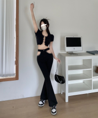 Real shots and real prices ~ God pants/flared jeans for women, summer retro black slimming hot girl bootcut pants