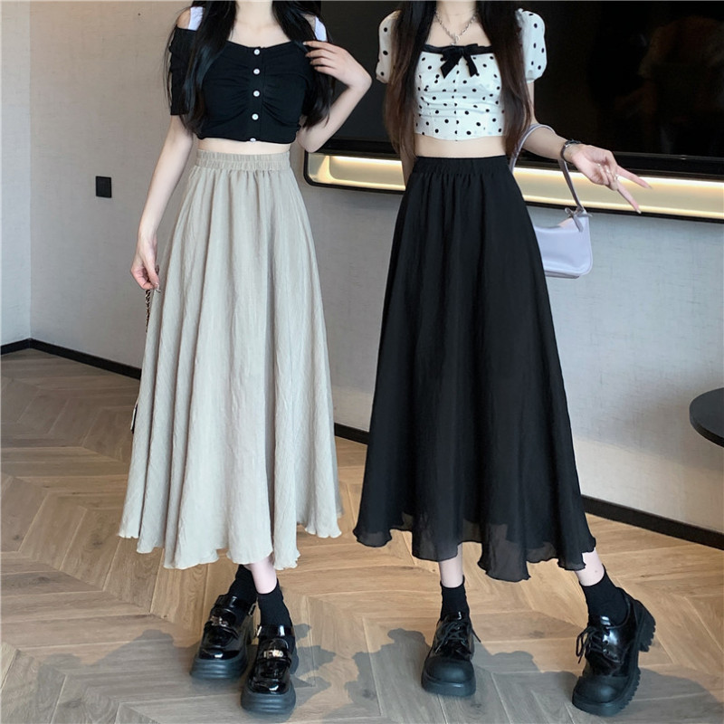 Real shot, real price, black skirt, women's high-waist slim A-line skirt, mid-length skirt