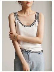French acetic acid yarn skin-friendly small fragrance contrasting color vest suspender women's summer high-end design niche chic top