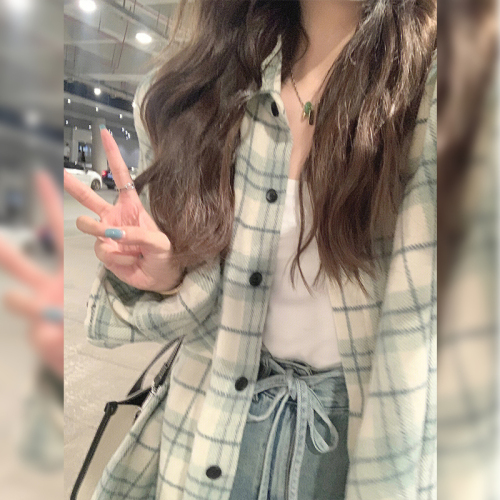 2024 new high-end long-sleeved tops spring and autumn shirts for women autumn and winter plaid shirts and jackets