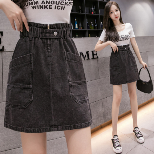 3623 spring new style waist zipper denim skirt women's high waist A-line versatile short skirt trendy