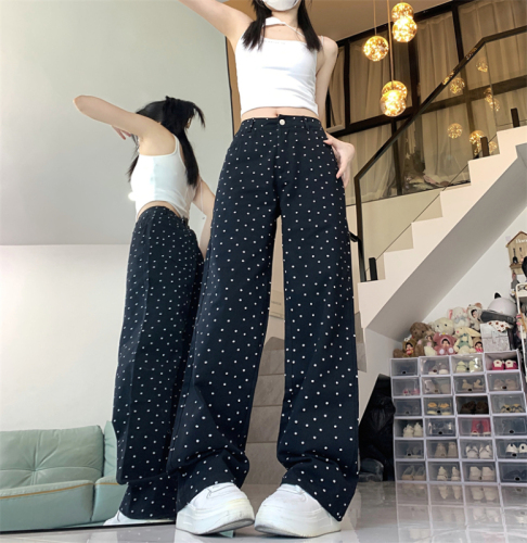 Real shot #American retro floral wide-leg pants for women 2024 spring and autumn new slim straight-leg loose casual trousers trend
