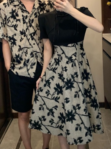Real shot of couple's summer dress, slim and improved ink print retro cheongsam dress, one dress and one dress for women
