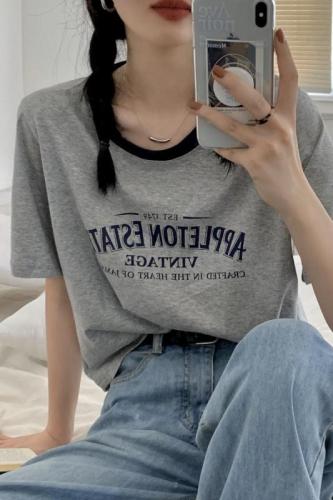 Actual shot and real price Spring and summer Korean style chic print age-reducing versatile short-sleeved T-shirt women's tops