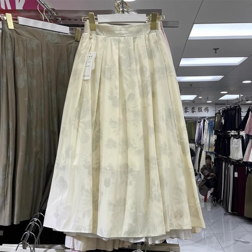 New Chinese style light national style skirt for women summer new pleated pleated skirt high waist large swing umbrella skirt