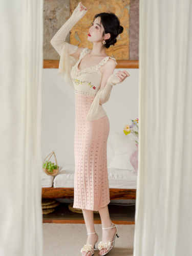 French knitted dress for women, autumn retro temperament, high-end chic princess dress